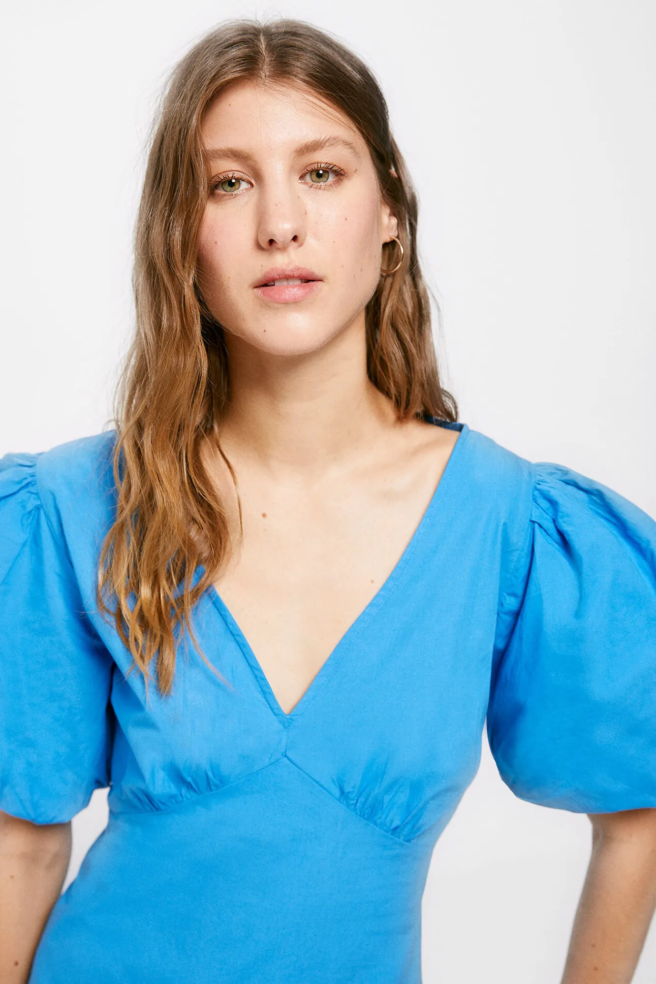 * Vestido Midi Popelin Azul Medio Sale