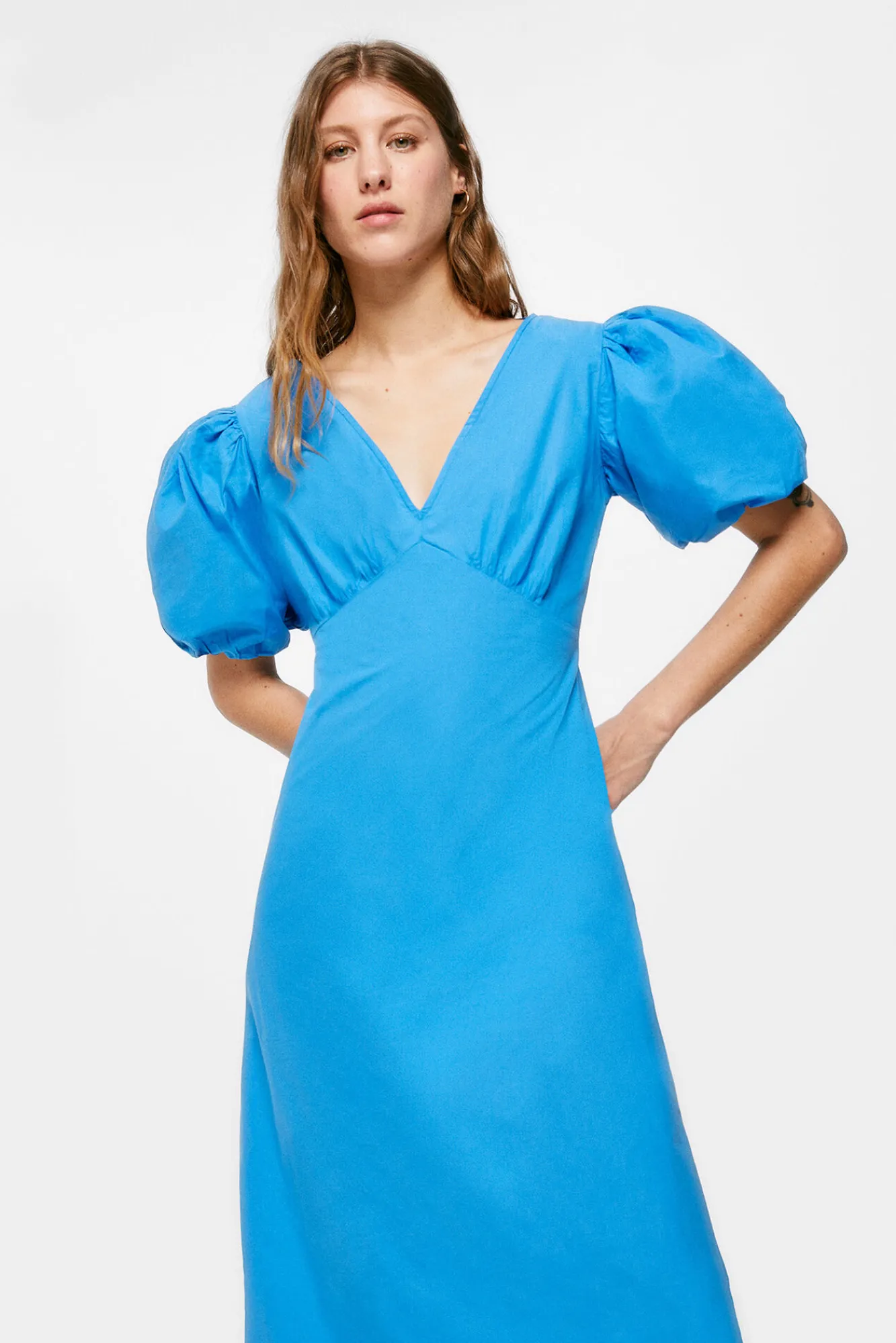 * Vestido Midi Popelin Azul Medio Sale