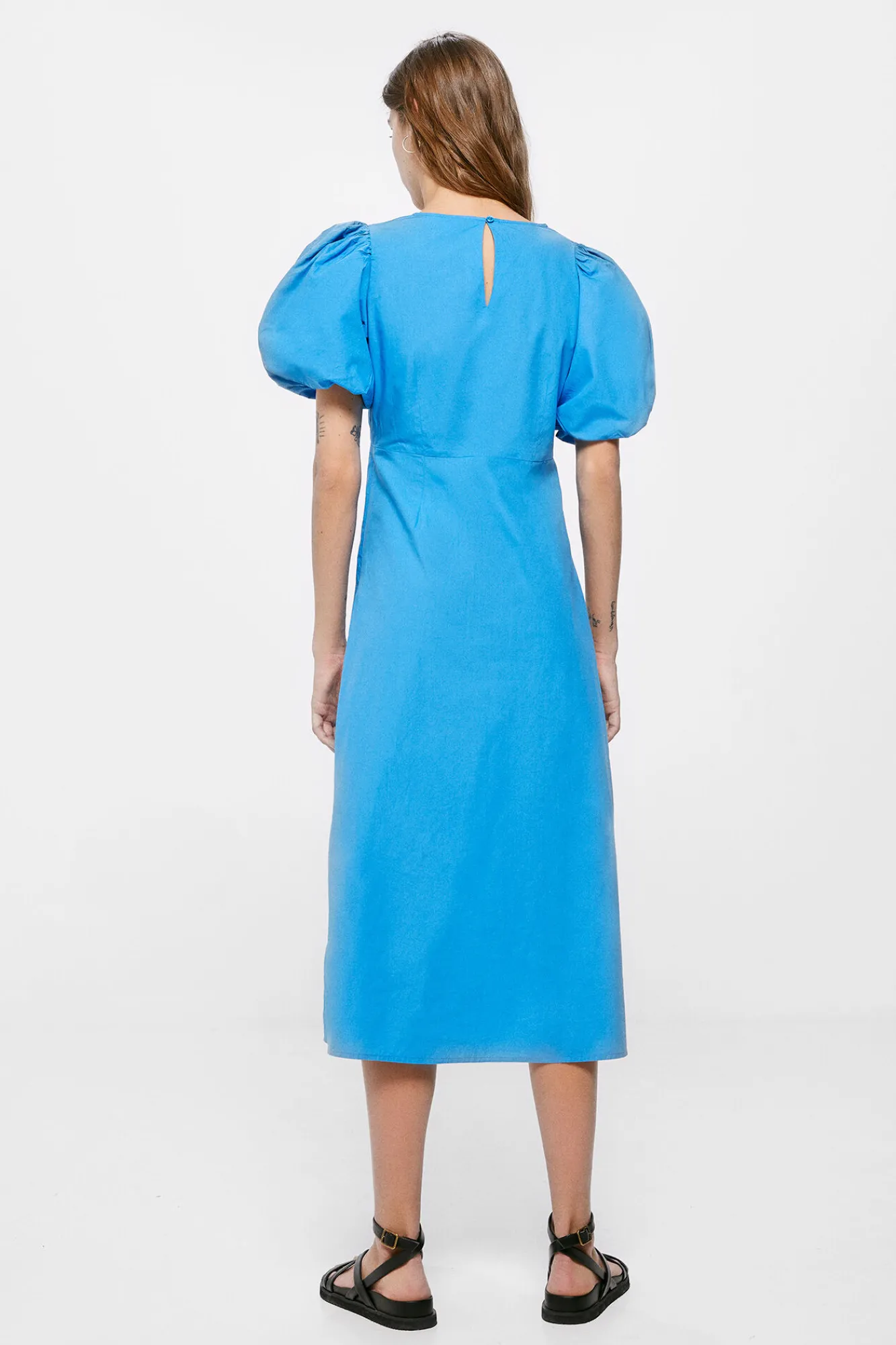 * Vestido Midi Popelin Azul Medio Sale