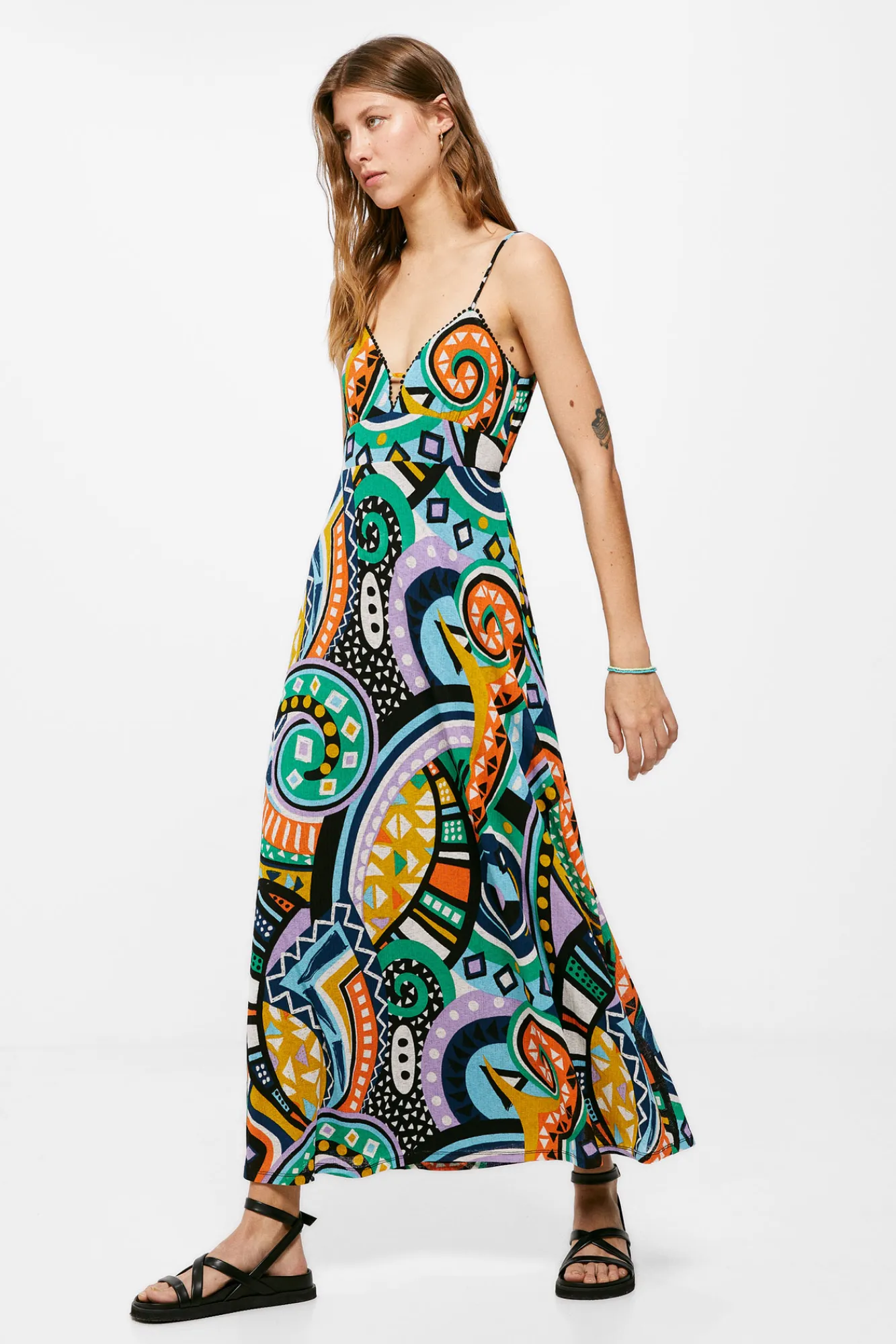 * Vestido Midi Popelin Aberturas Negro Online