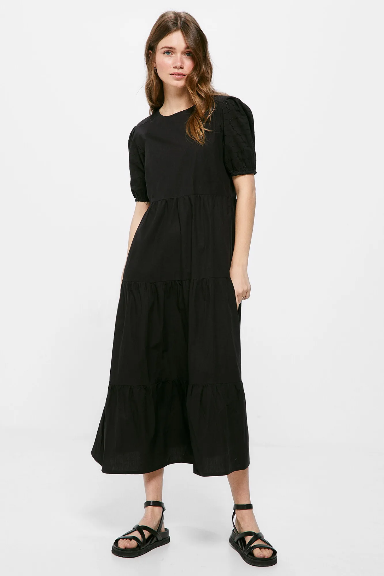 * Vestido Midi Popelin Paneles Negro Sale