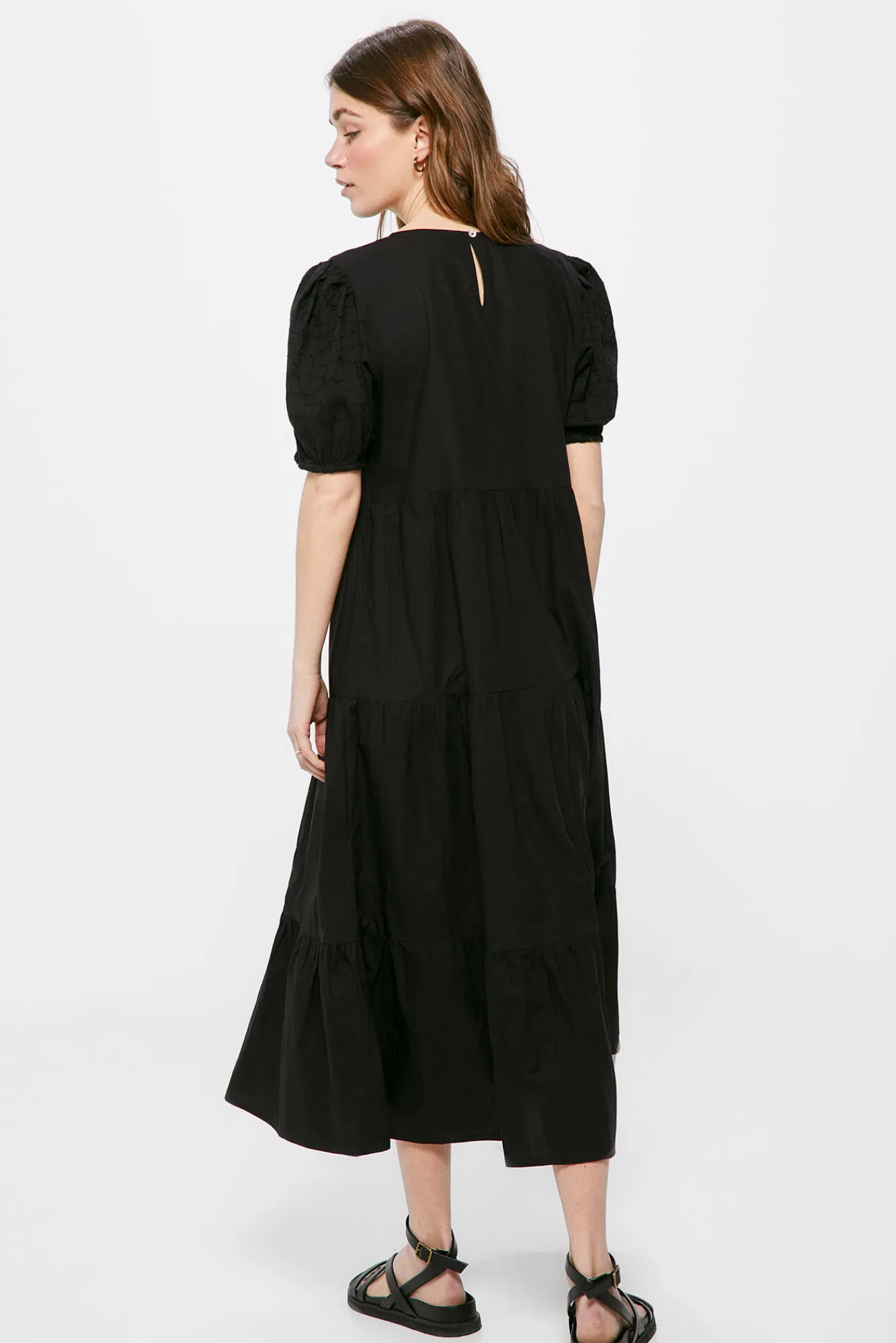 * Vestido Midi Popelin Paneles Negro Sale