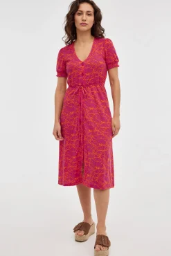 Inside Vestido Midi Print Con Botones Morado