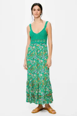 * Vestido Midi Punto Combinado Verde Outlet