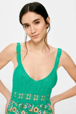 * Vestido Midi Punto Combinado Verde Outlet