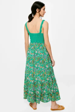 * Vestido Midi Punto Combinado Verde Outlet