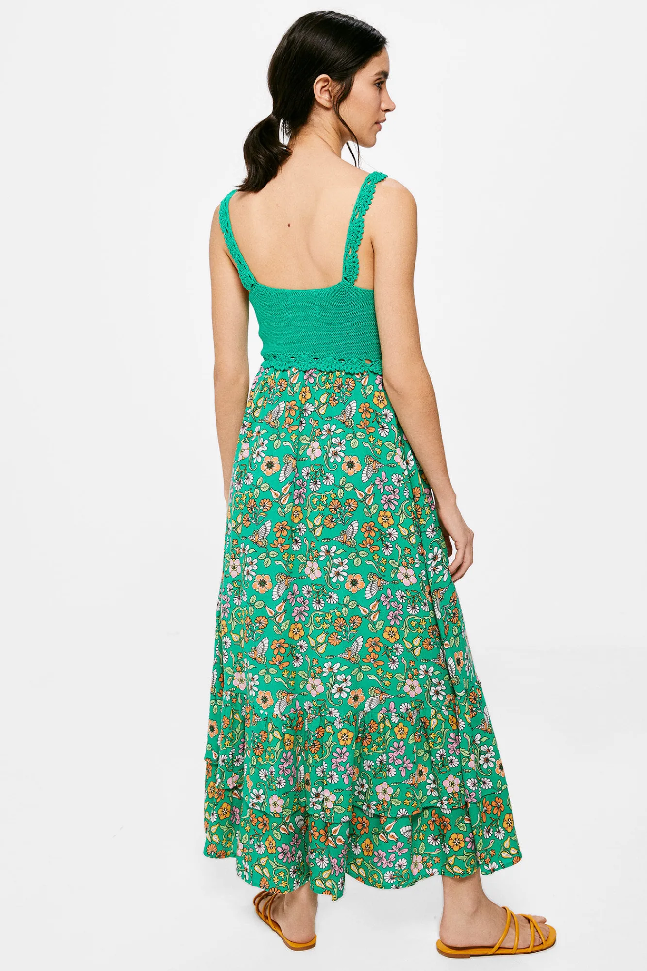 * Vestido Midi Punto Combinado Verde Outlet