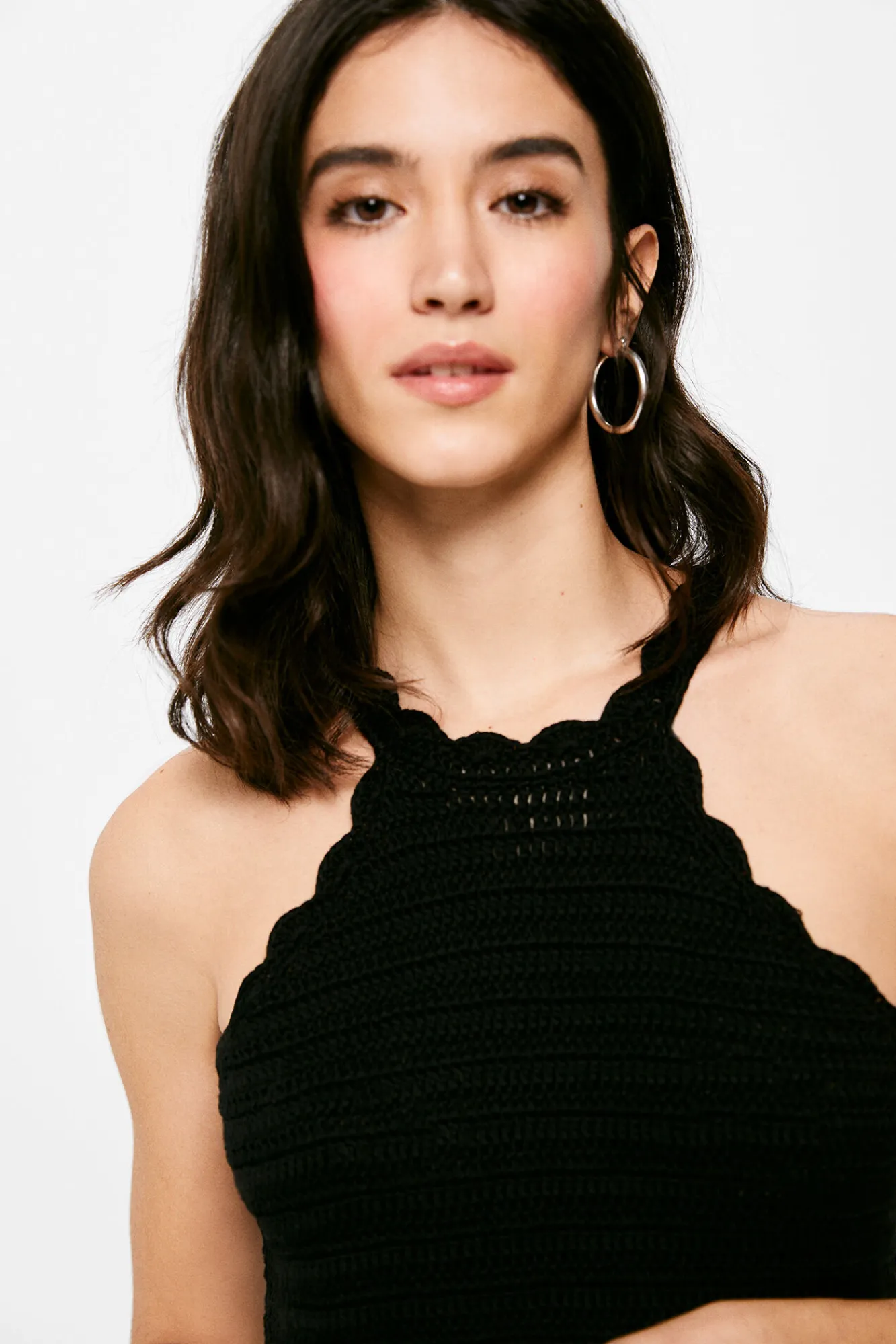 * Vestido Midi Punto Combinado Halter Negro