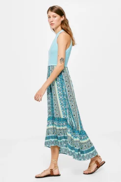 * Vestido Midi Punto Combinado Azul New