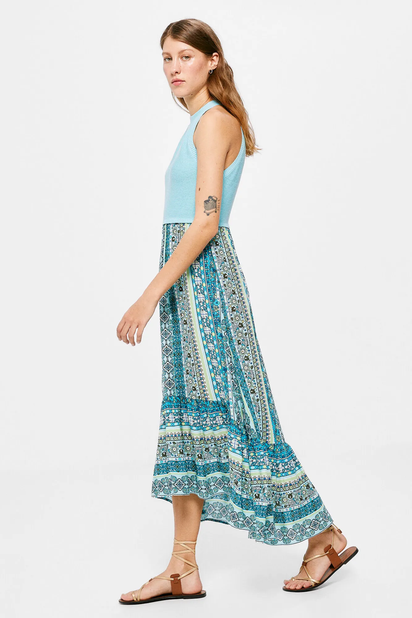 * Vestido Midi Punto Combinado Azul New