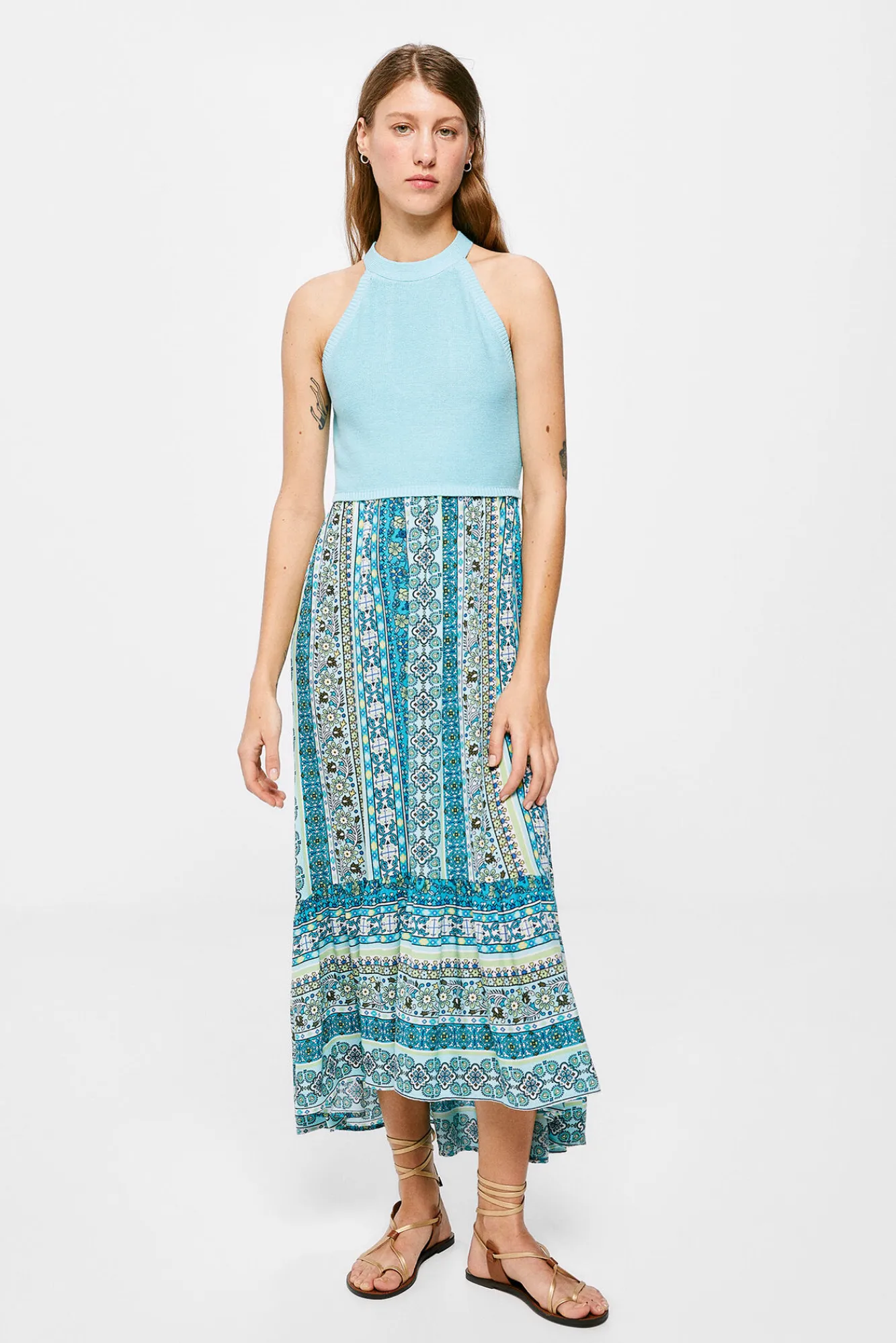 * Vestido Midi Punto Combinado Azul New