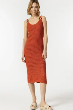 Tiffosi Vestido Midi Punto Con Aros Naranja Online