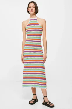 * Vestido Midi Punto Rayas Verde Online