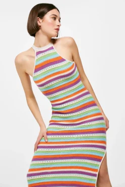 * Vestido Midi Punto Rayas Verde Online