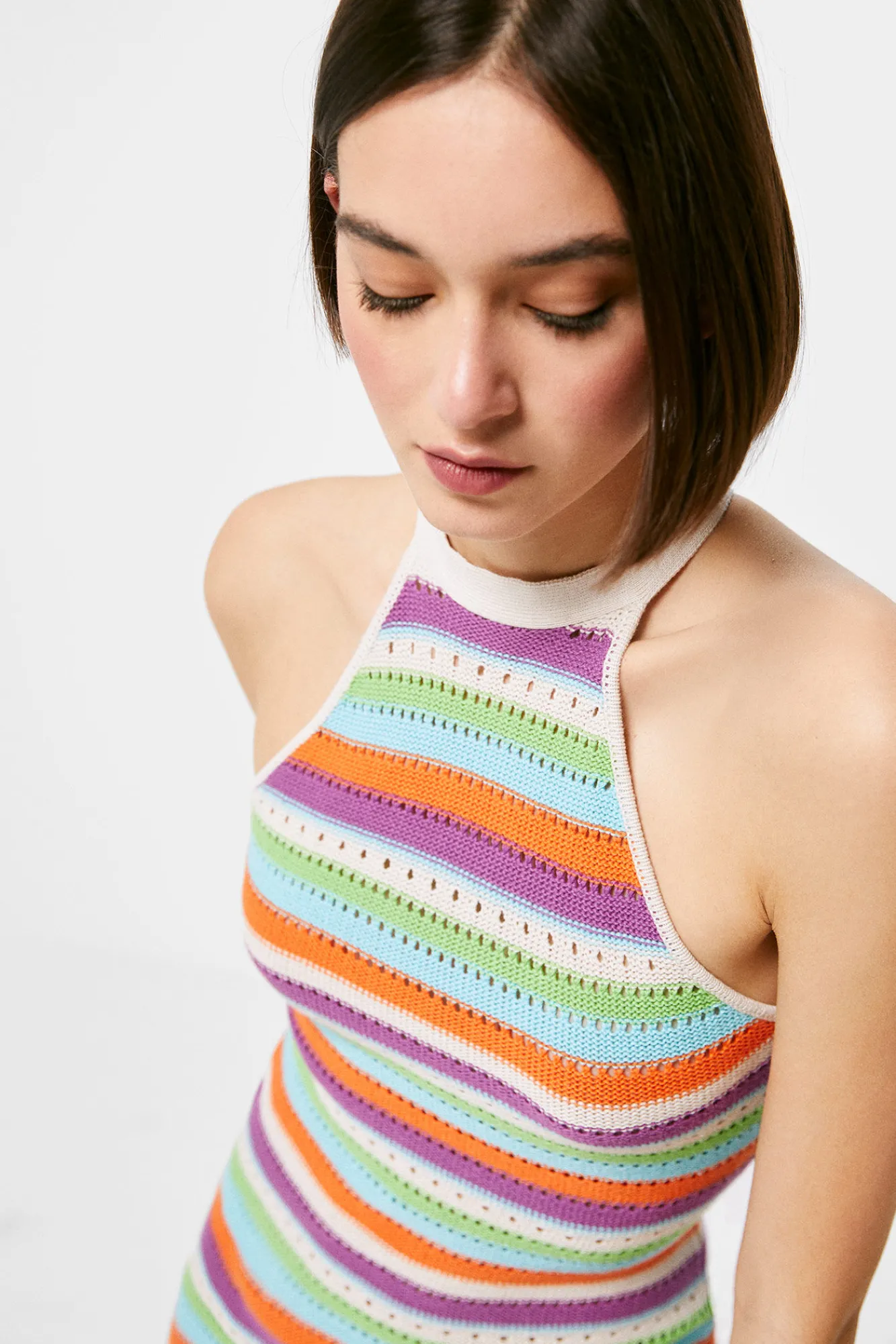 * Vestido Midi Punto Rayas Verde Online