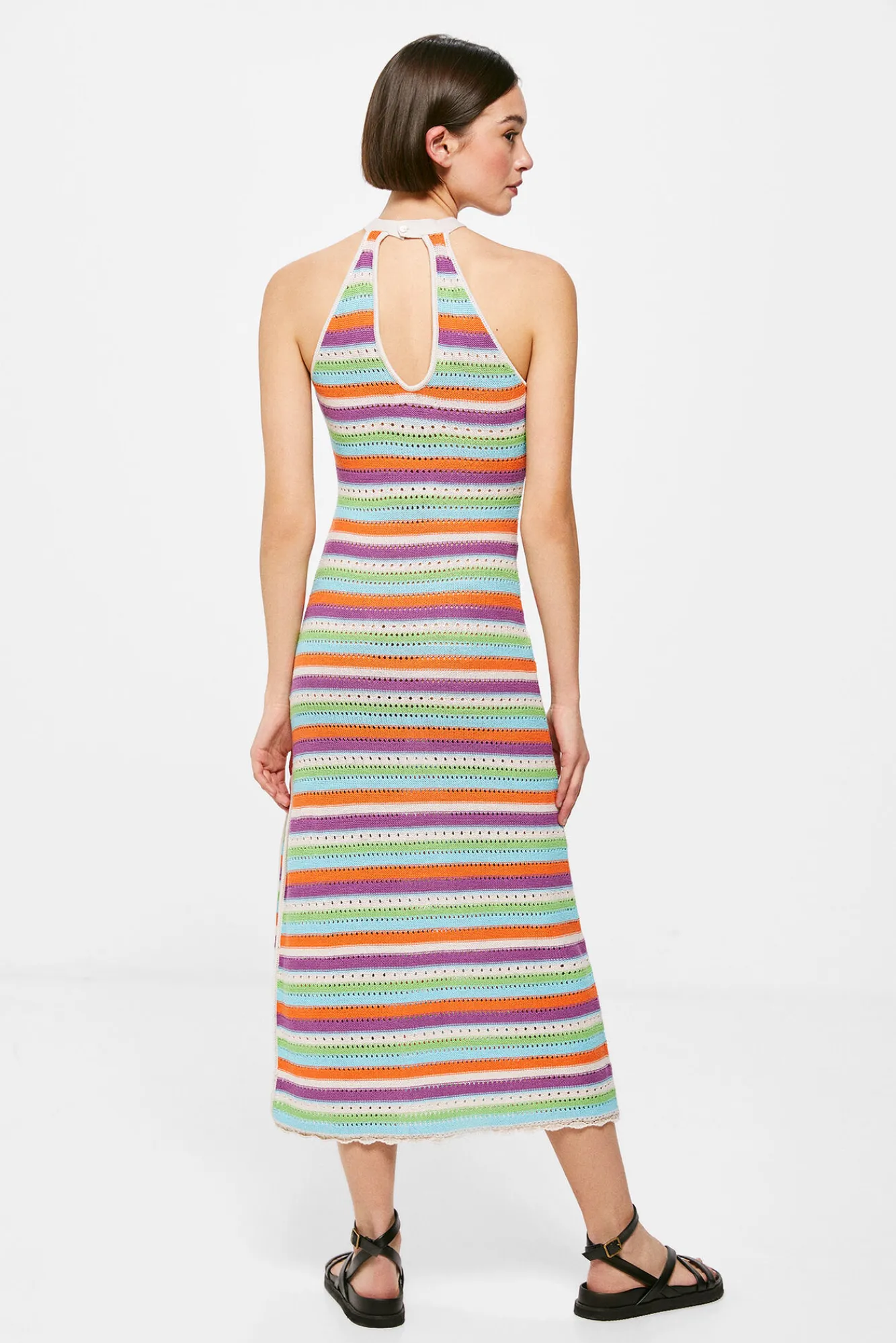 * Vestido Midi Punto Rayas Verde Online
