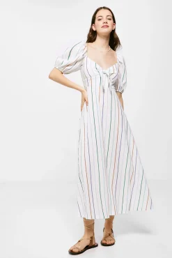 * Vestido Midi Rayas Lazo Escote Blanco Best