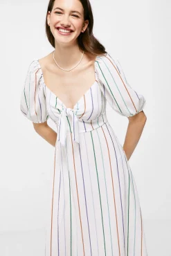 * Vestido Midi Rayas Lazo Escote Blanco Best