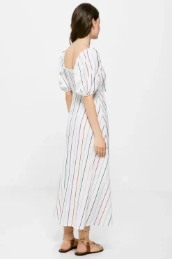 * Vestido Midi Rayas Lazo Escote Blanco Best