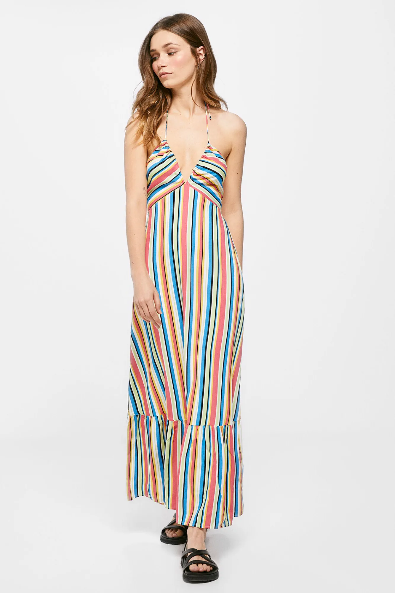 * Vestido Midi Rayas Multicolor Rosa New