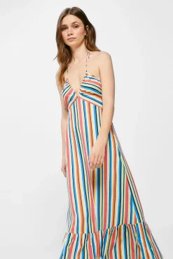 * Vestido Midi Rayas Multicolor Rosa New
