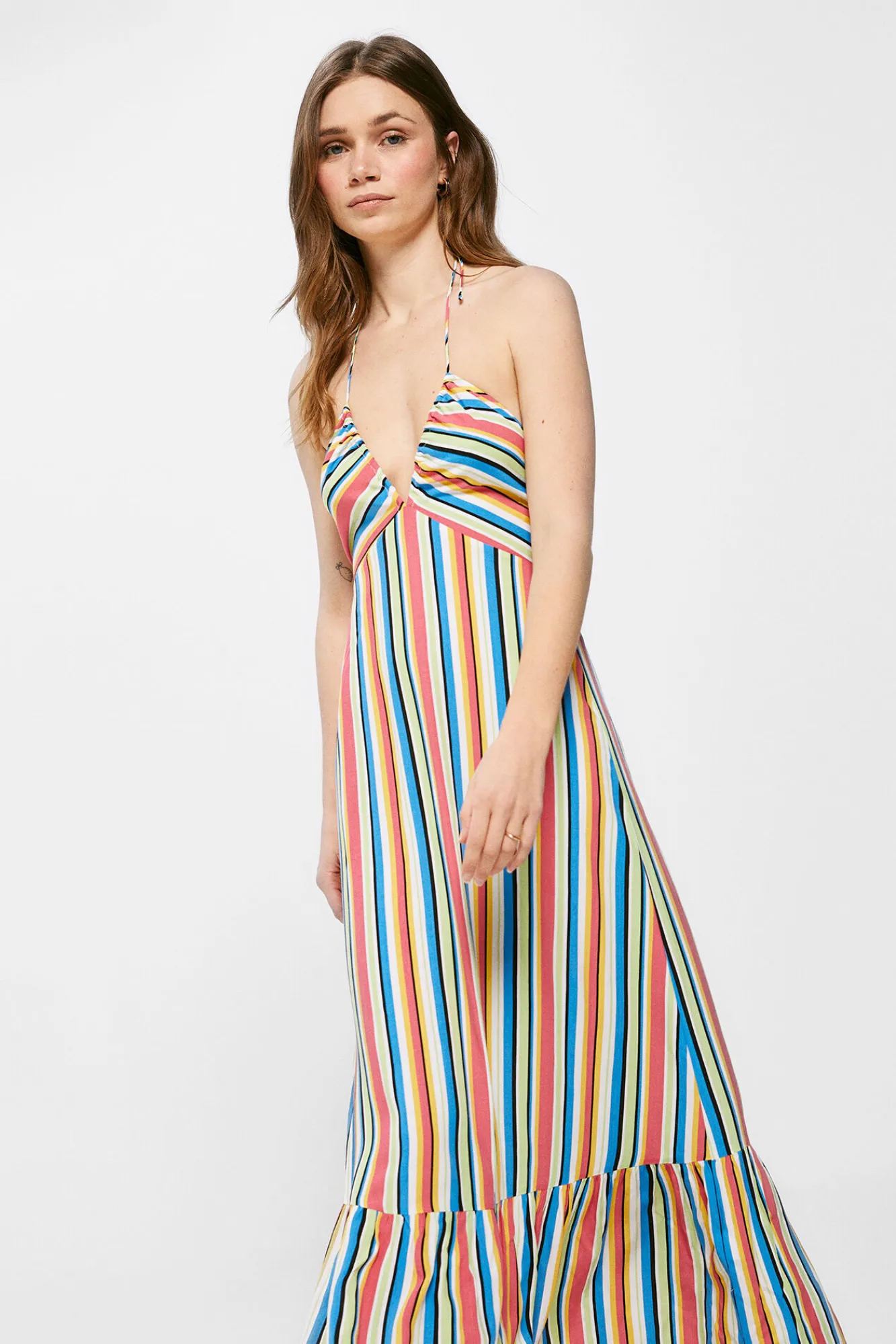 * Vestido Midi Rayas Multicolor Rosa New