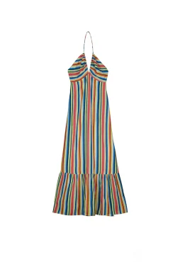 * Vestido Midi Rayas Multicolor Rosa New