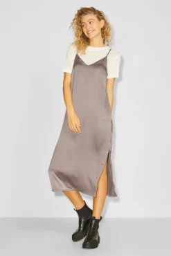 Jack & Jones Vestido Midi Satinado De Tirantes Gris Medio Hot
