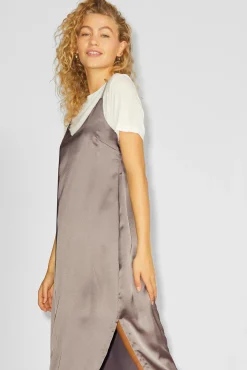 Jack & Jones Vestido Midi Satinado De Tirantes Gris Medio Hot