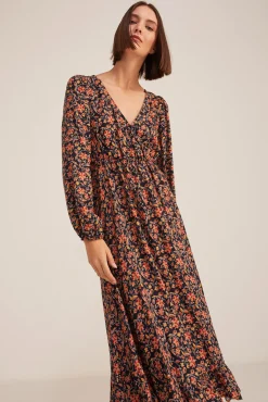 * Vestido Midi Volante Picos Navy Clearance