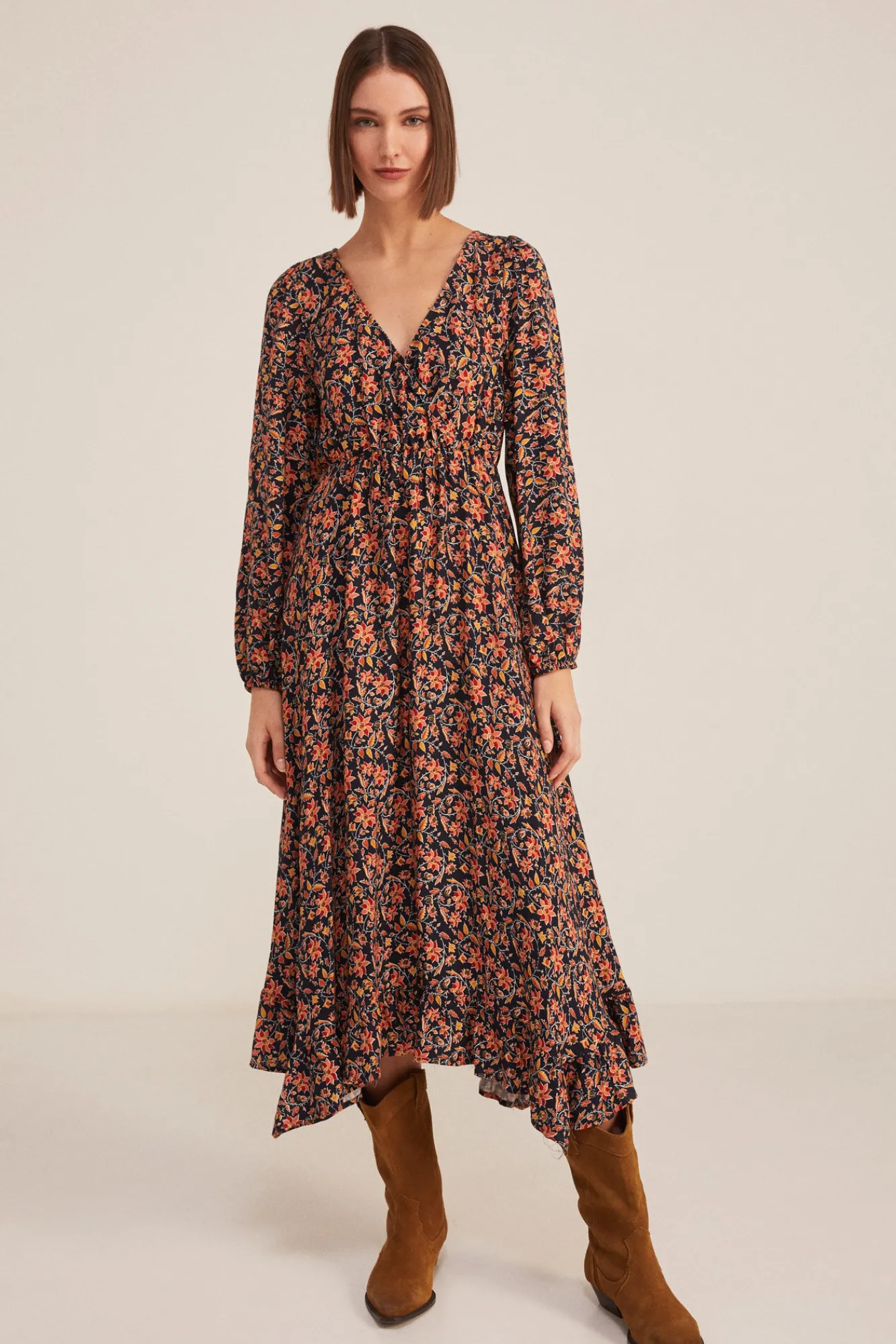 * Vestido Midi Volante Picos Navy Clearance