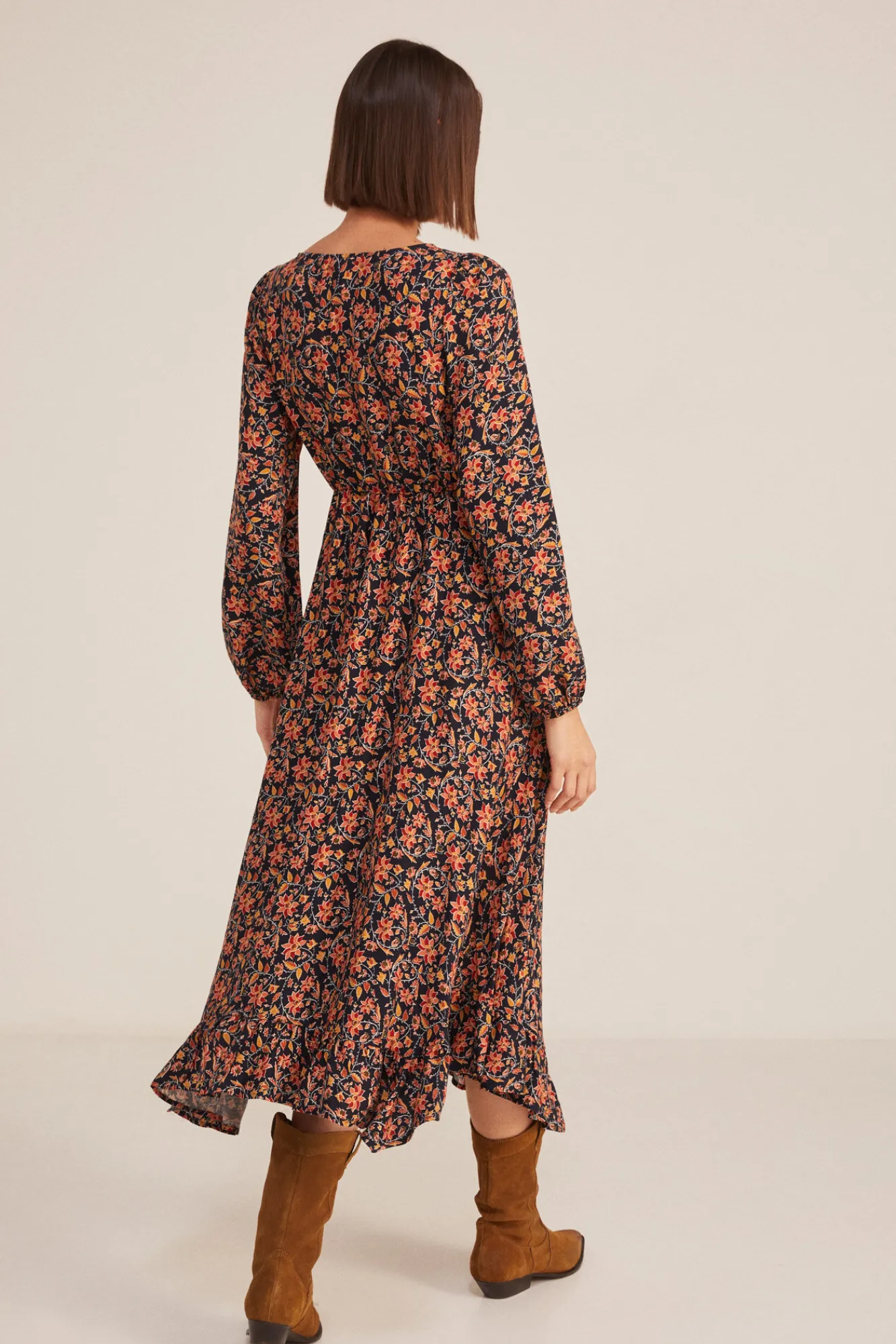 * Vestido Midi Volante Picos Navy Clearance