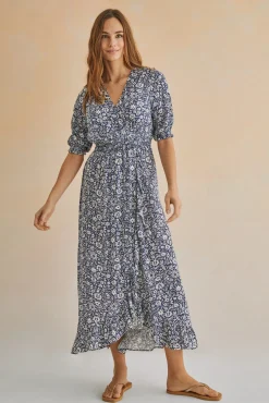 Women'secret Vestido Midi Volantes Azul Estampado Discount