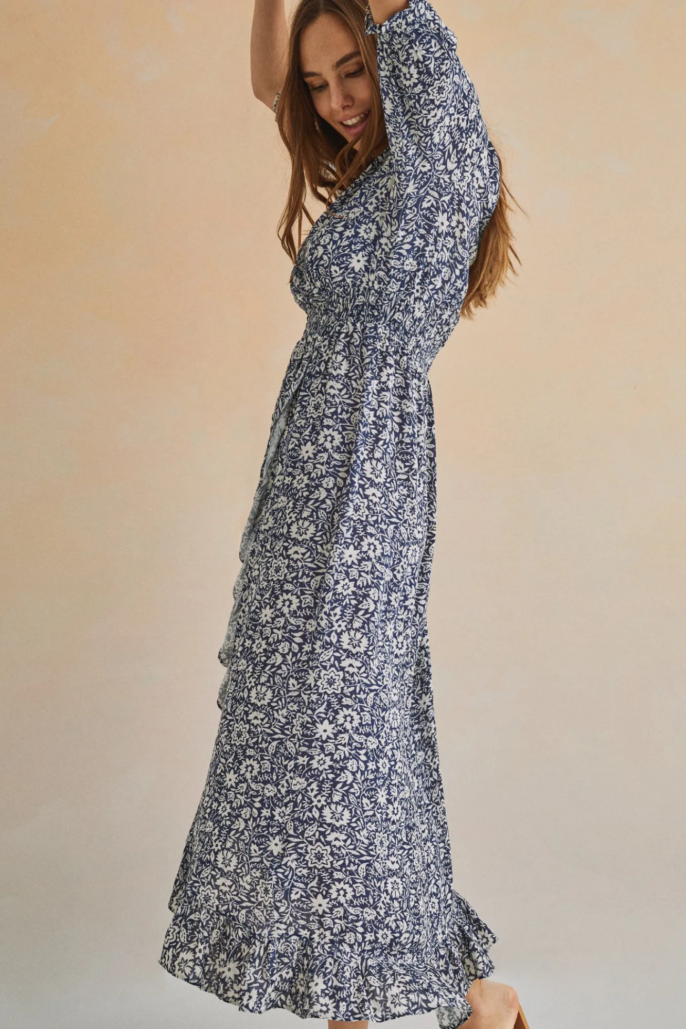 Women'secret Vestido Midi Volantes Azul Estampado Discount