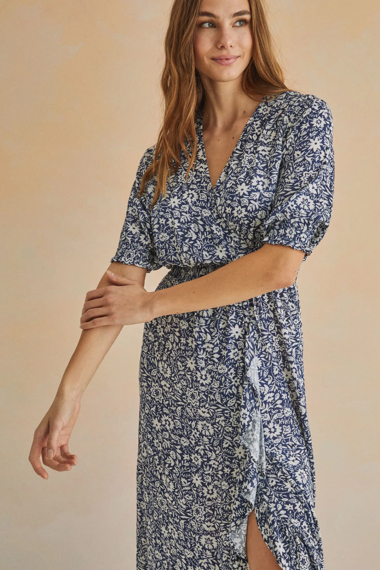 Women'secret Vestido Midi Volantes Azul Estampado Discount