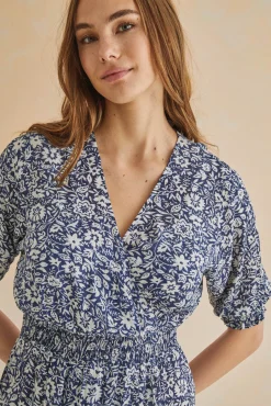 Women'secret Vestido Midi Volantes Azul Estampado Discount