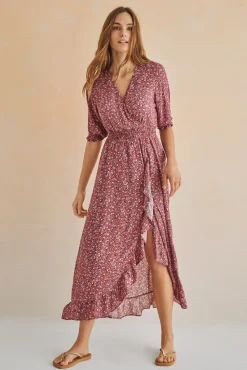 Women'secret Vestido Midi Volantes Rosa Estampado Hot
