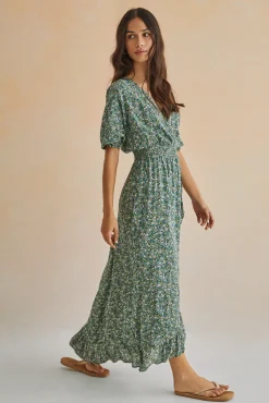 Women'secret Vestido Midi Volantes Verde Estampado New