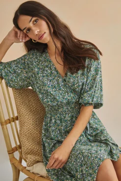Women'secret Vestido Midi Volantes Verde Estampado New