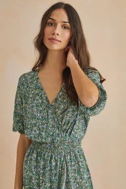 Women'secret Vestido Midi Volantes Verde Estampado New