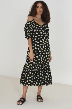 Brave Soul Vestido Midi Y Estampado Negro Outlet