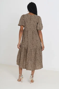 Brave Soul Vestido Midi Y Estampado Marron Medio Clearance