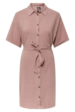 Pieces Vestido Midi Con Lino Manga Corta Morado