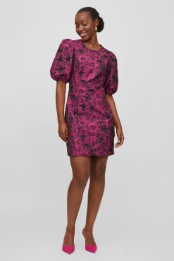 Vila Vestido Mini Jacquard Rosa Best