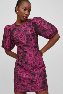 Vila Vestido Mini Jacquard Rosa Best