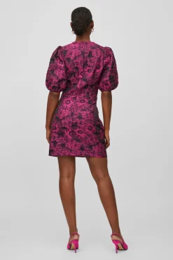 Vila Vestido Mini Jacquard Rosa Best