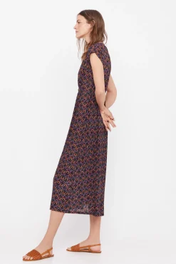 Cortefiel Vestido Plisado Estampado Negro Hot