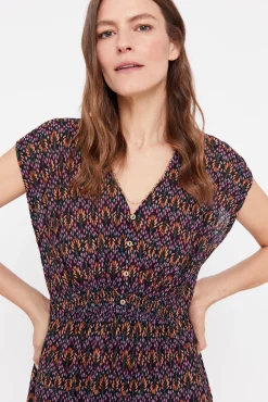 Cortefiel Vestido Plisado Estampado Negro Hot