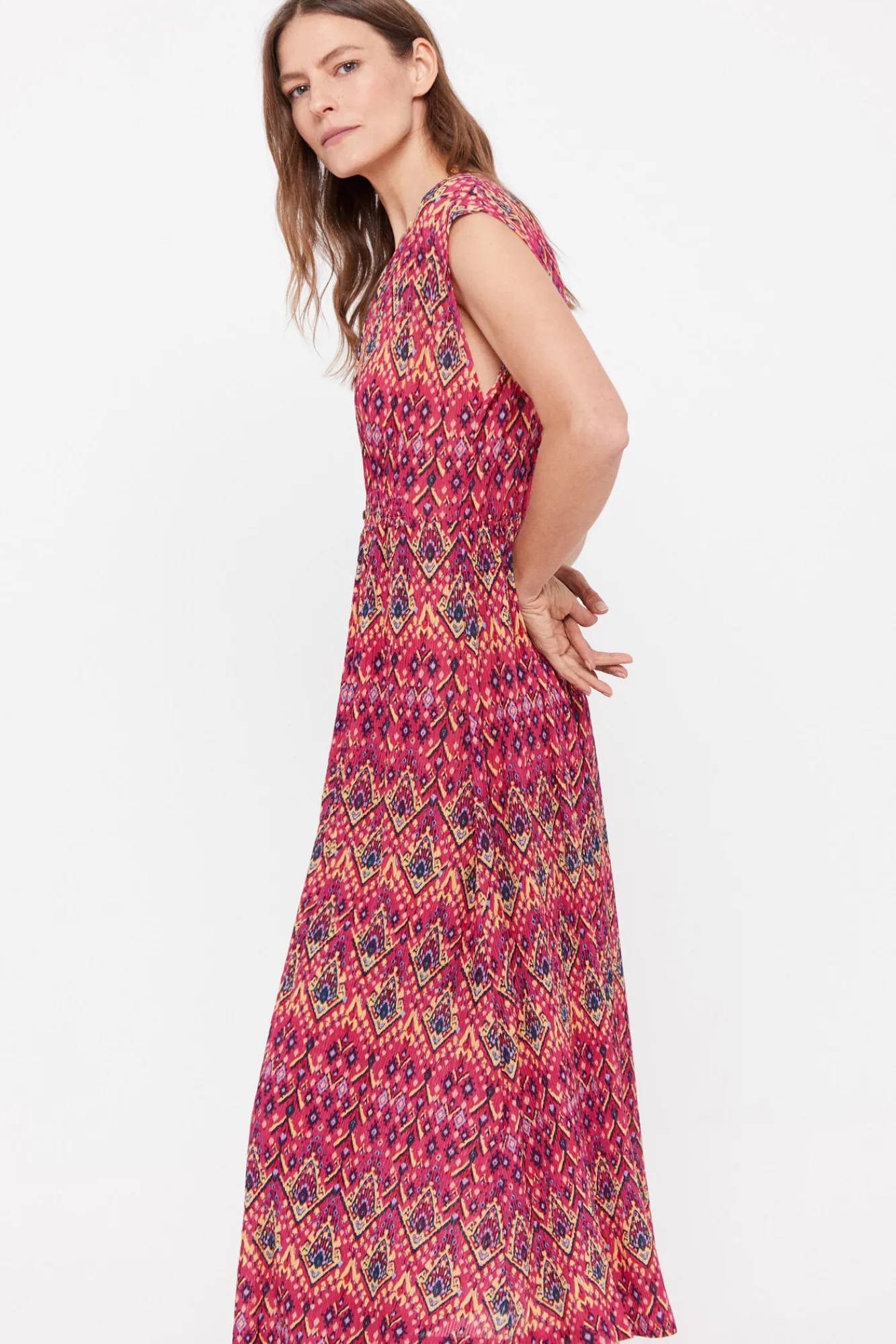 Cortefiel Vestido Plisado Estampado Multicolor