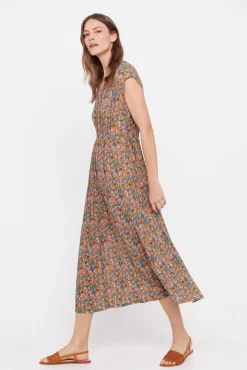 Cortefiel Vestido Plisado Estampado Estampado Blanco Online